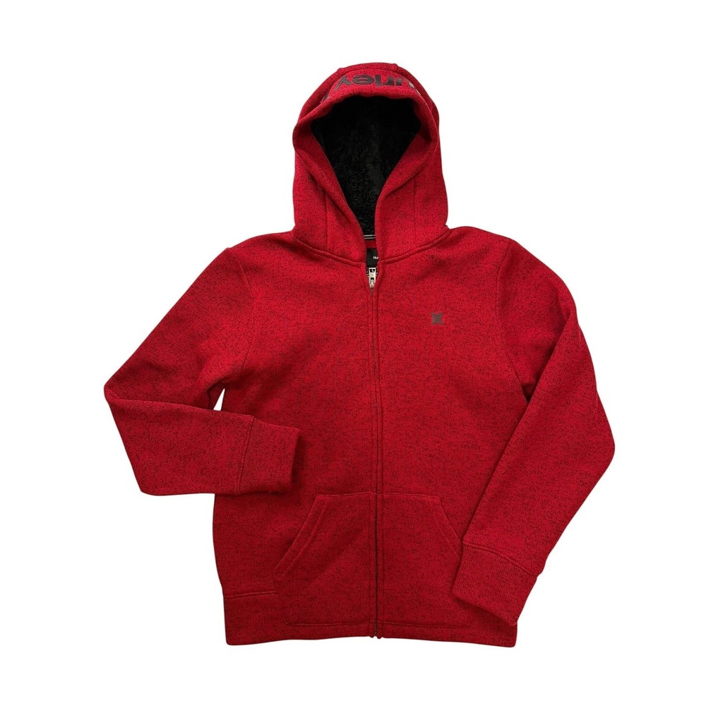 Hurley Mens Red Heather Full Zip Hoodie Faux Fur Lined Hood Jacket Large LG G